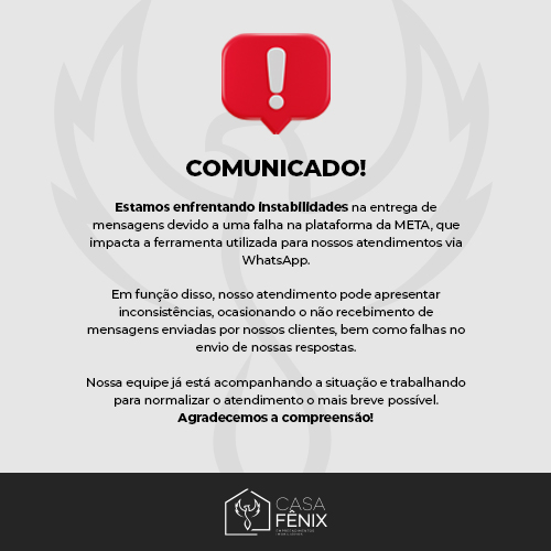 Caros clientes, informamos que estaremos em periodo de férias coletivas de 17/12/2025 à 01/01/2026.